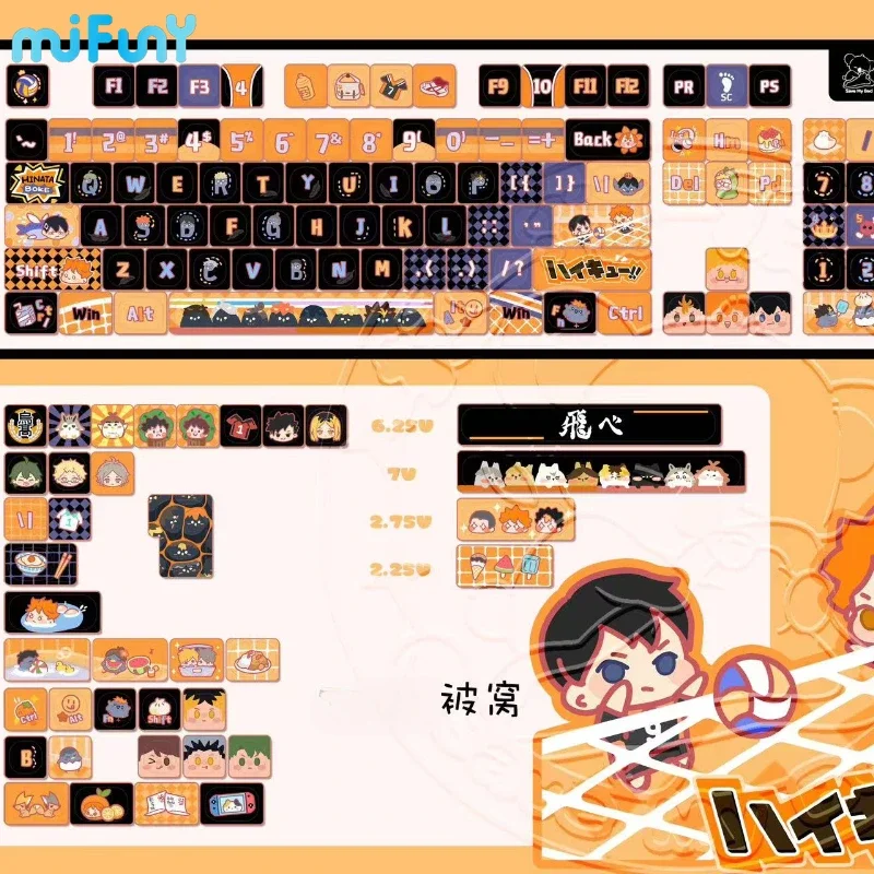 Imagem -04 - Fly High com Esses Teclas Haikyuu Personalizadas Pbt Mao Moa Oem Perfil Graffiti Keycap para Anime Point Keycaps Rainy75 Acessórios