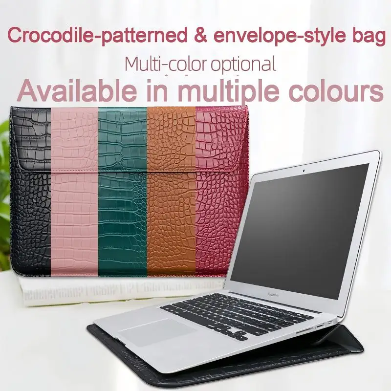 Crocodile-pattern multifunctional MacBook sleeve, suitable for 11/13/15-inch Apple/Huawei/Xiaomi laptops. Matte-finish exterior.