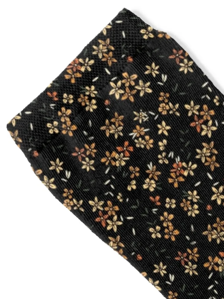 Black, Orange, Olive Simple Ditsy Floral Socks