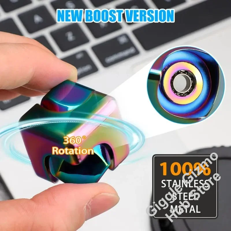 Wytrzymały metalowy fidget spinner w kształcie kostki, żyroskop dla dorosłych, antystresowy spinner do ręki, przenośny gyro do palców EDC