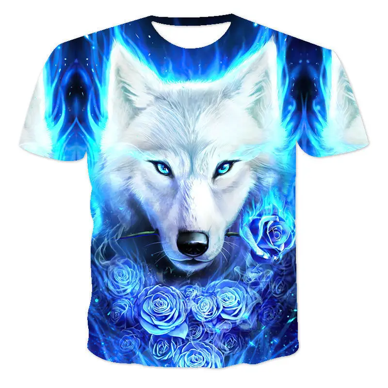 Wolf Printed O Neck Casual Sports T Shirt Children Boys Girls Clothes Animal Tops Tees Summer 2024 New Pattern T-shirts Clothing