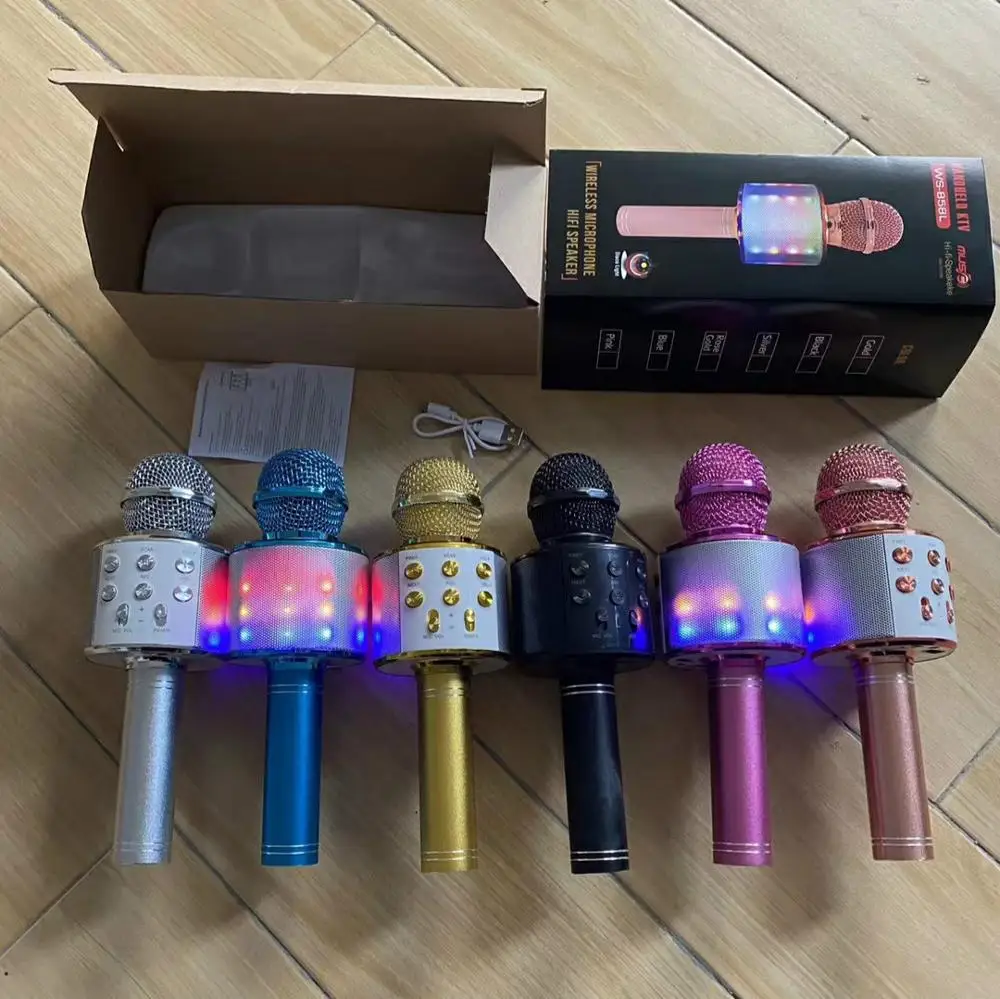 Children Bluetooth Karaoke Microphone Gift For Kids Microphone Audio Microphone Karaoke Device  LED Lights  Mic