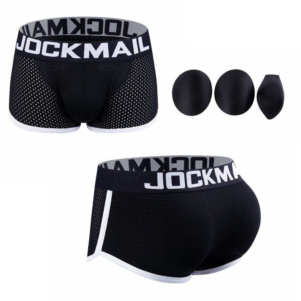 Jockmail Sexy Men Padded Underwear Mesh Boxer Briefs Buttocks Lifter Enlarge Butt Push Up Pad Underpants Penis Pouch Panties