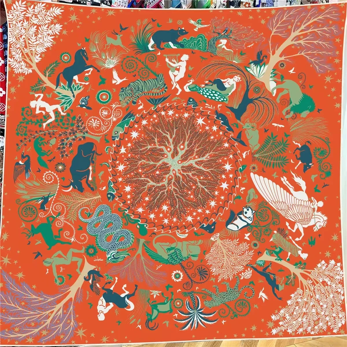 POBING Schal aus 30 % Seide, 70 % Kaschmir, für Damen, handgerollt, 12 Sternzeichen-Druck, quadratische Schals, Wraps, Bandana, große Hijabs, weiblicher Foulard – Detail 9