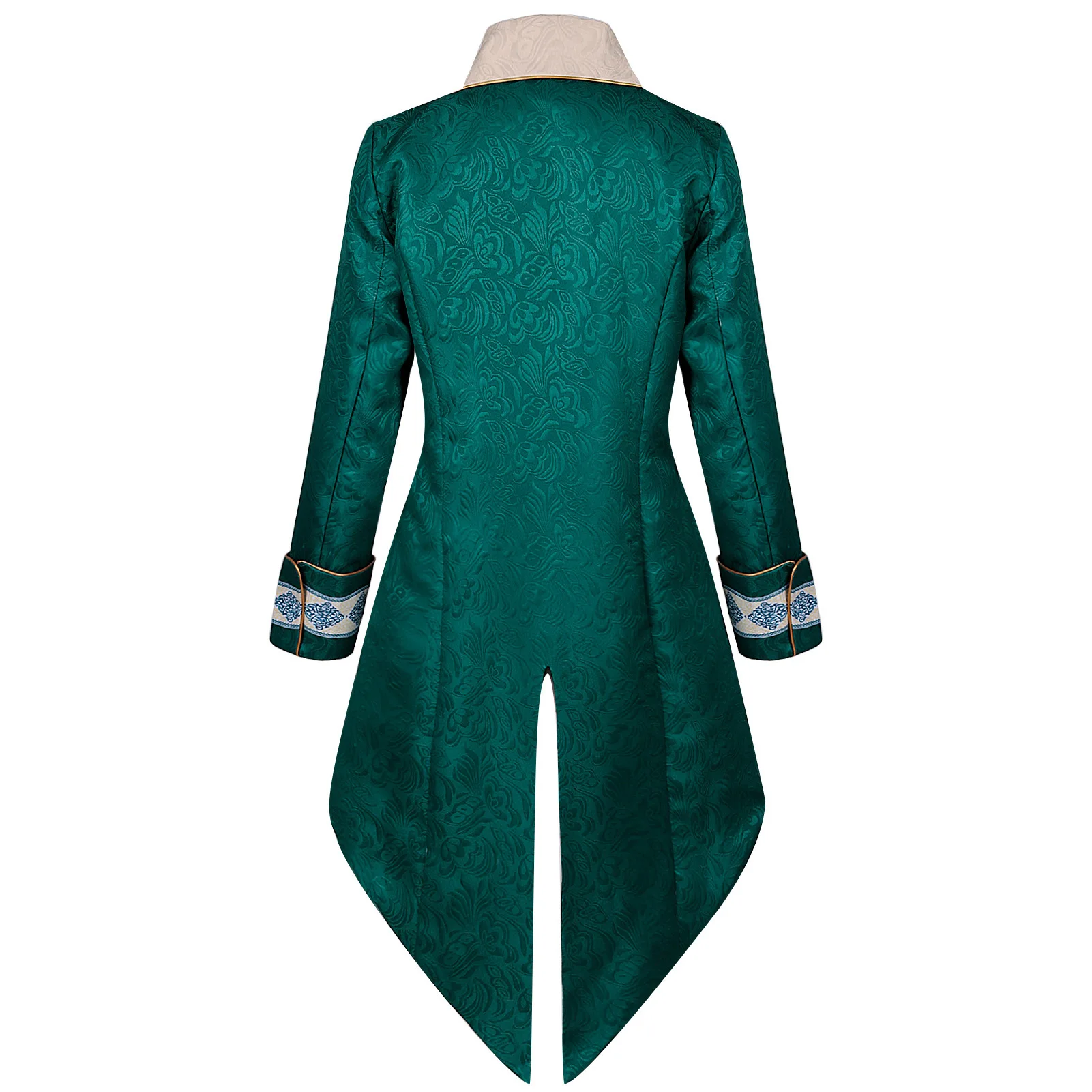 European Size Green Men's Retro Long Jacket, Red Stage Performance Tailcoat, Purple Stand-up Collar Long-sleeved Trench Coat.