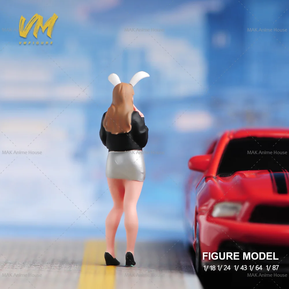 Miniatury 1/18 1/24 1/64 1/43 1/87 Sexy And Voluptuous Selfie Bunny Ear Girl Figurka Model Dekoracja uliczna Scena Zabawka samochodowa