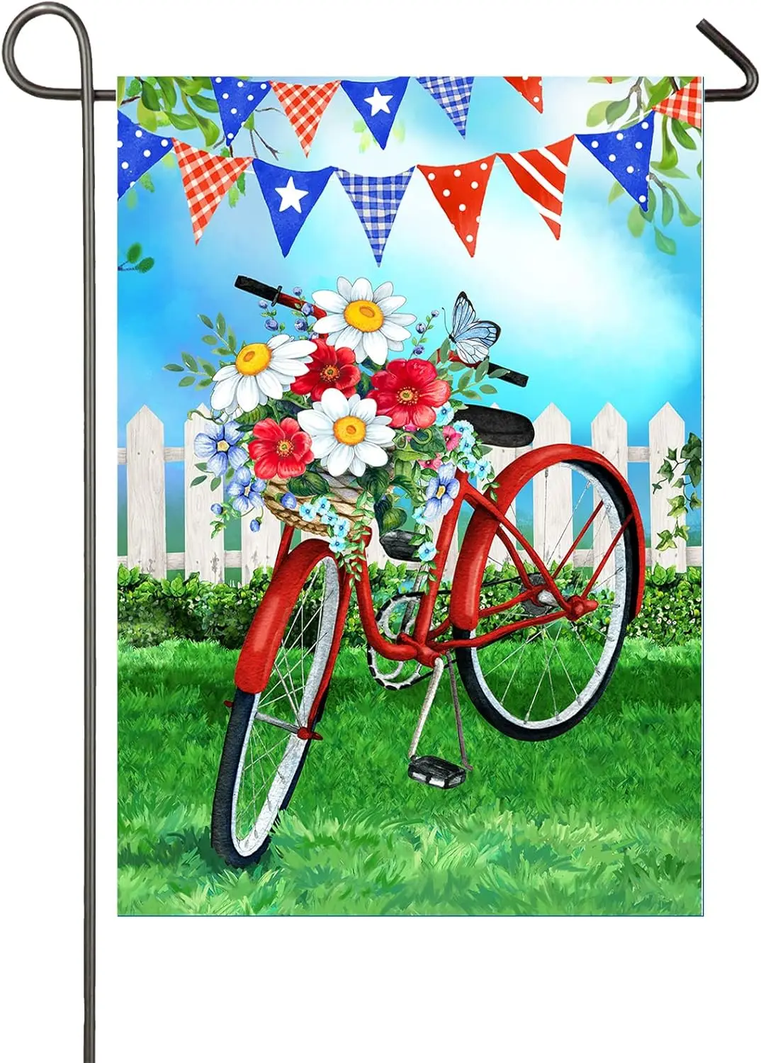 Spring Garden Flag Double Sided Red Bicycle Bouquet Basket Patriotic Farmhouse Flowers Spring Summer Welcome Flags Seasonal Outd