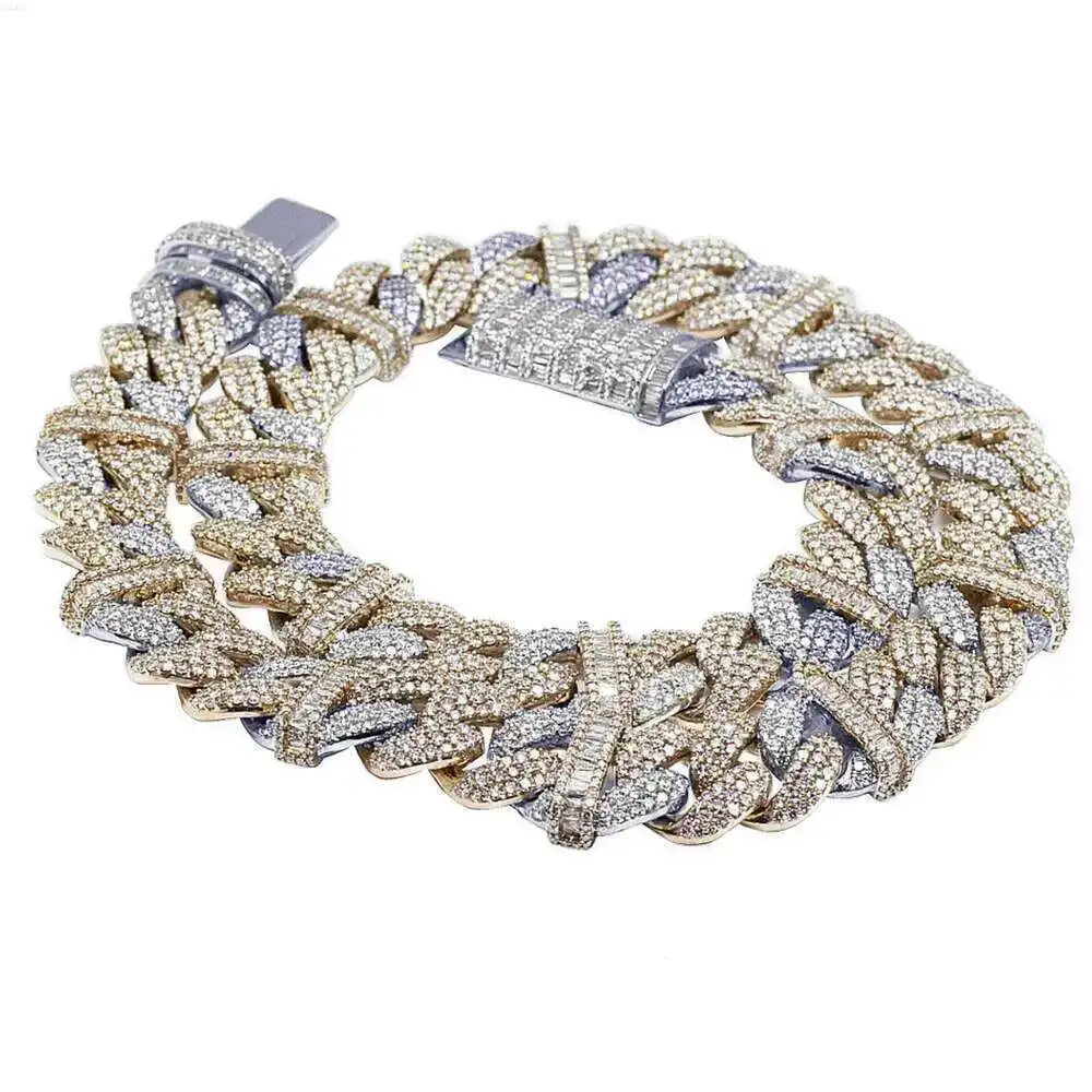 

High Quality Customized 16 Mm Cuban Link Moissanite Diamond Chain 925 Sterling Silver White Yellow Gold Diamond Chain