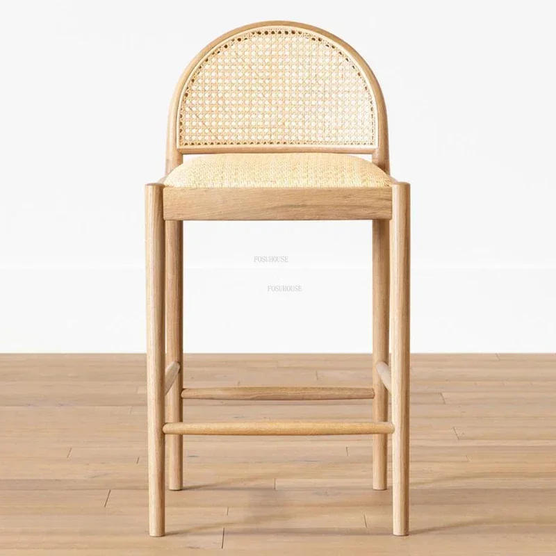 

Nordic Solid Wood Rattan Bar Chairs High Stool Luxury Modern Simple Bar Chairs Backrest Household Taburetes Cocina Furniture