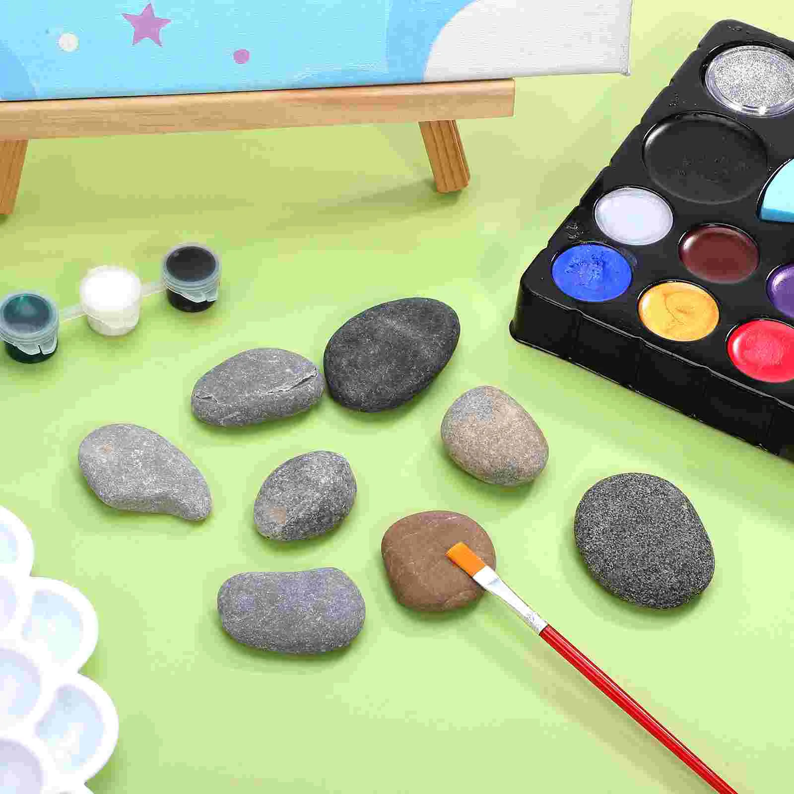 8PCS Children's Drawing Painted Rocks Stones Cartoon Creative Stones Hand-painted DIY Polishing Pebbles - 3-5cm (Mixed Color)