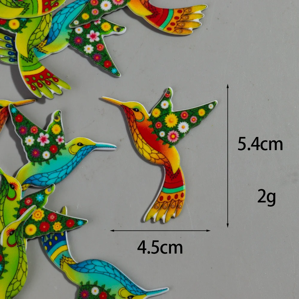 12pcs/lot Colorful Cartoon Hummingbird Acrylic Print Charms Pendants for DIY Jewelry Making Earrings Keychain DIY Accessories