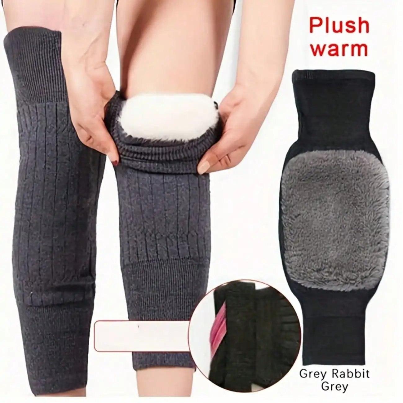 

1 Pair Fleece Lined Thermal Leg Warmers For Women, Thick Plush Rabbit Fur Lined Knit Knee High Leg Cuffs, Winter Cold Proof Warm Leggings Socks Outdoor Ski Leg Cover