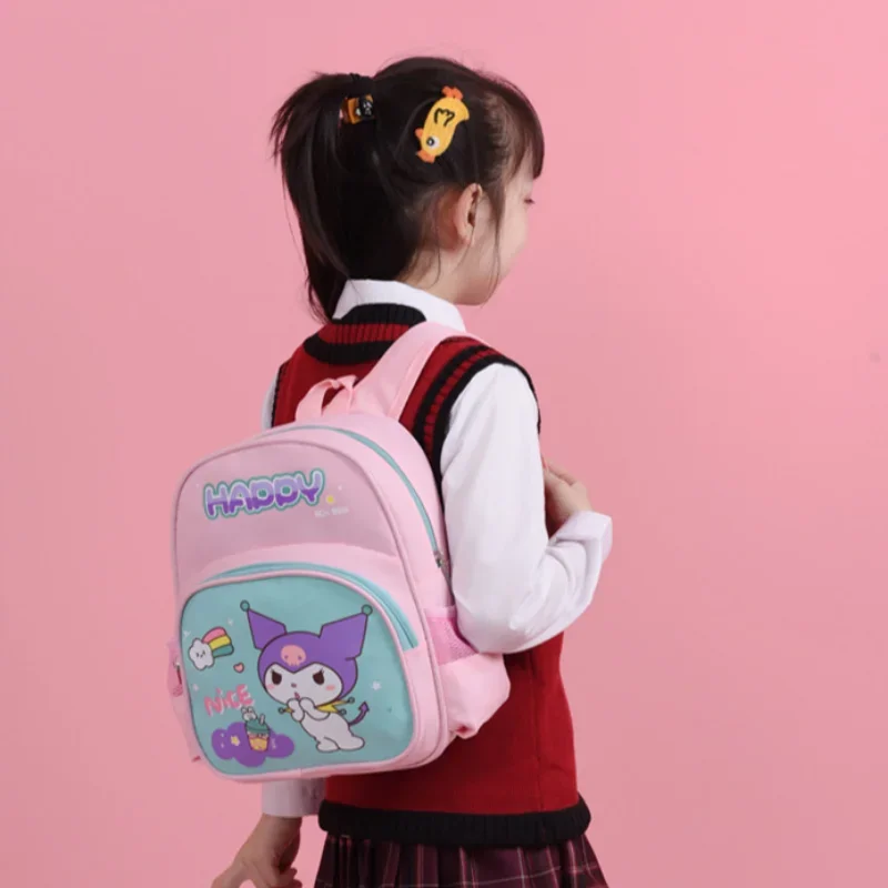 Bolsa de escola fofa e divertida para crianças, mochila de grande capacidade, cor contrastante, impressão doce, Sanrio Kulomi