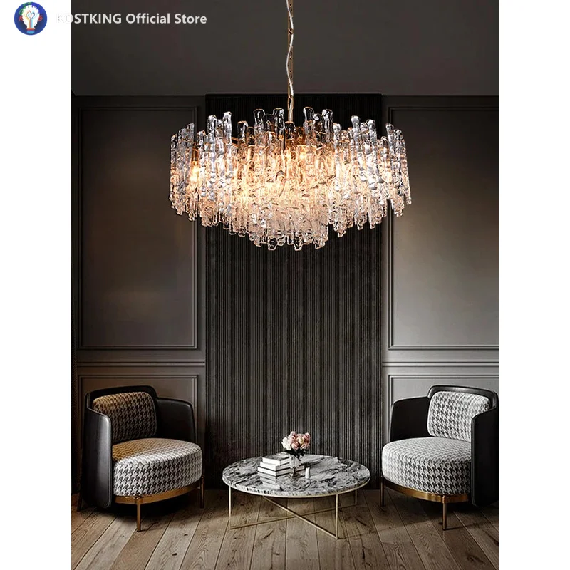 Melting Ice Whiskey Glass Chandeliers LED Lighting Fixture Italy Designer Hanging Lamp for Ceiling Living Room Decor Lustre