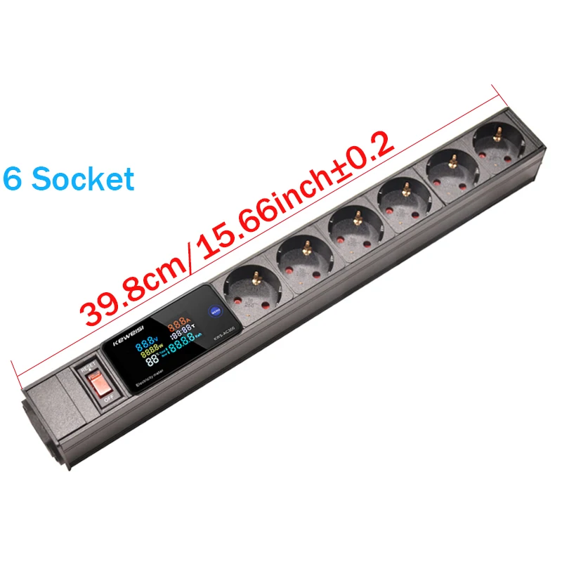 EU Power Strip Met Schakelaar Digitale Ampermeter Power Energy Voltmeter Ampèremeter 2/3/4/5/6/7/8/9/10 Europese Socket C14 interface - afbeelding 1