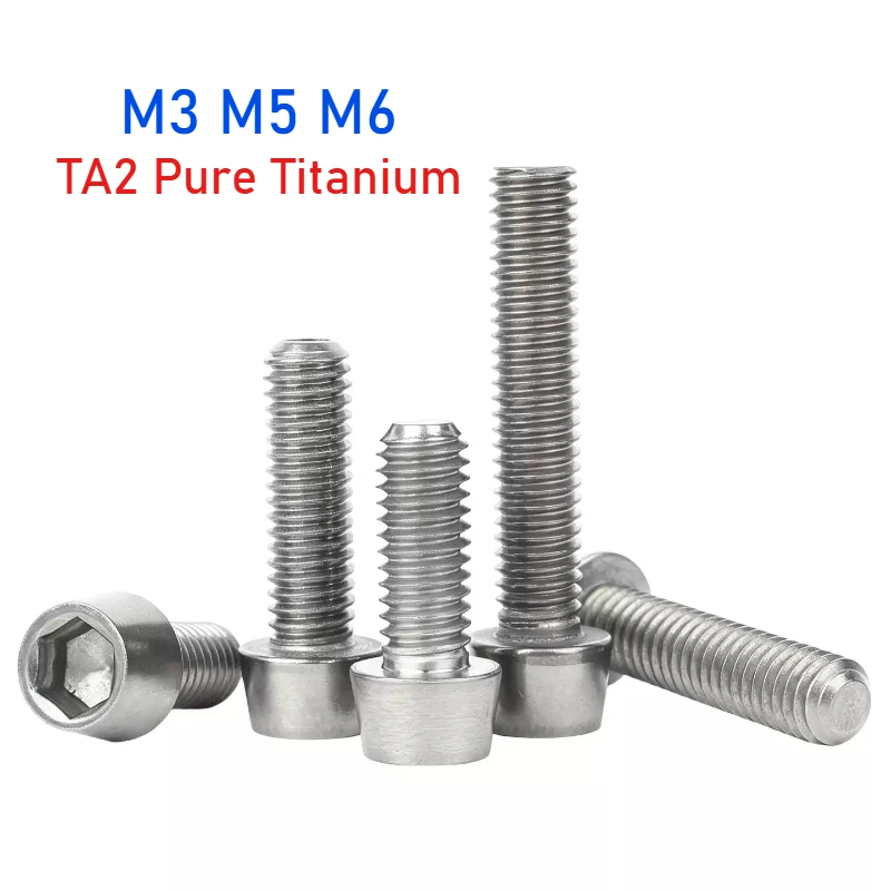 M3 M5 M6 TA2 Pure Titanium Tapered Hex Screw Bolts for Electric Bicycle/Vehicle Modifications