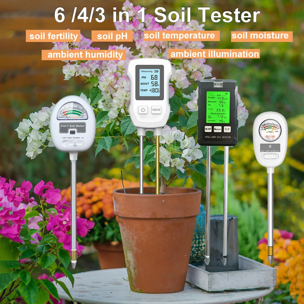 6 /4/3 in 1 Soil Tester Soil PH Humidity Tester Nutrient Water Tester Digtal Household Gardening Flower Grass Fertility Meter