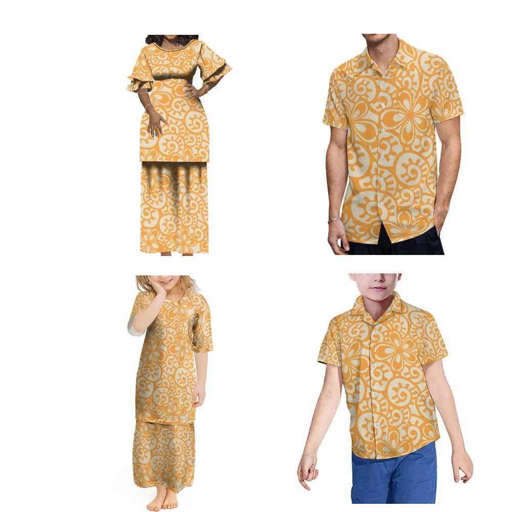 Abito personalizzato delle Isole del Pacifico Set per la casa Abito artistico Stampa artistica tradizionale polinesiana Camicia con gonna lunga Puletasi personalizzata Donna Uomo
