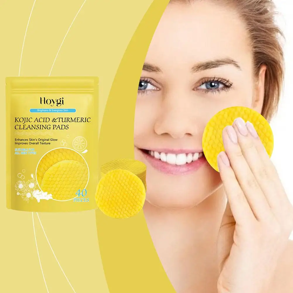 40pcs Turmeric Cleansing Pads Kojic Acid Exfoliating Pads Facial Sponges Gentle Cleansing Exfoliating Daily Skin Care