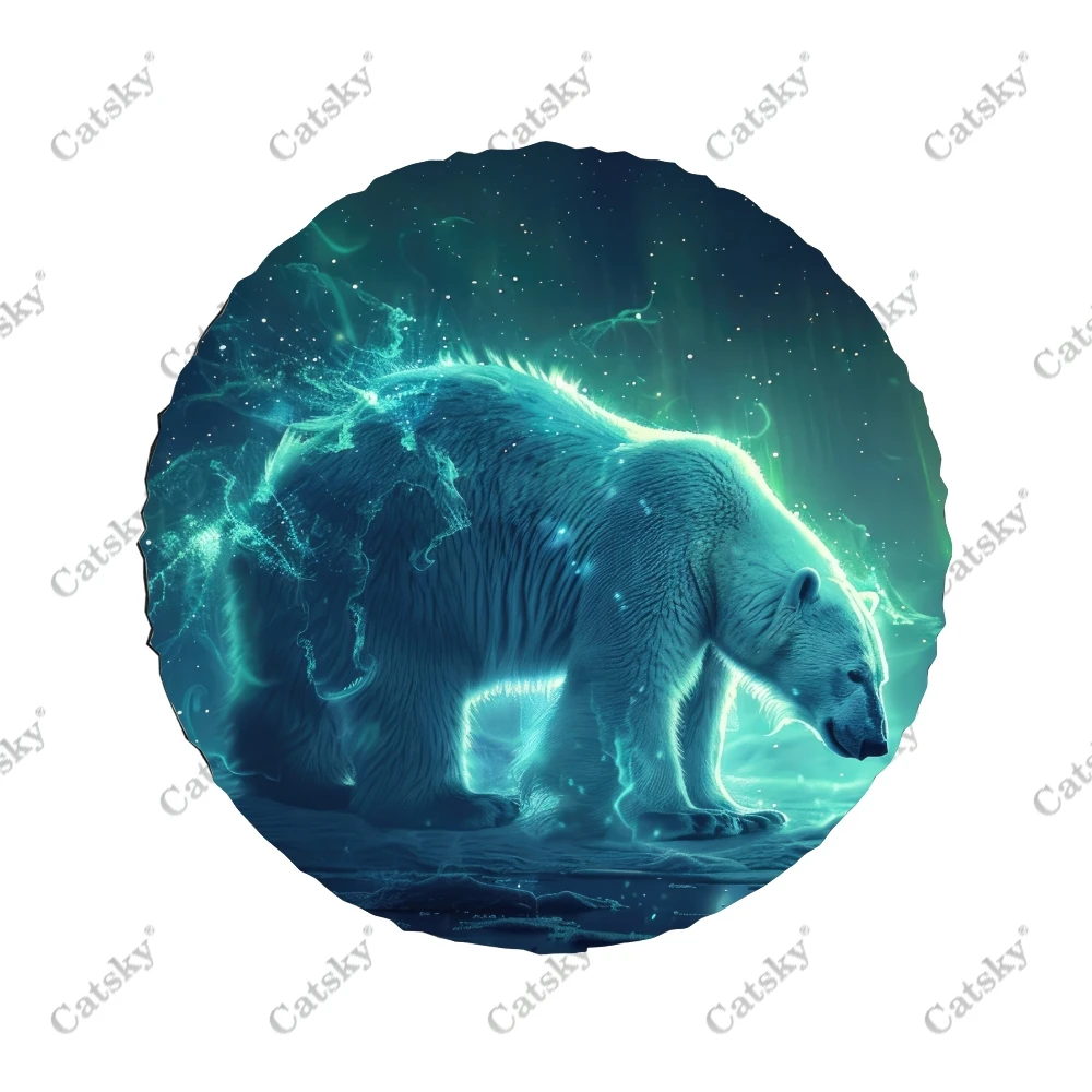 Aurora Bore with Polar Bear Polyester Universal Spare Wheel Tire Cover Custom Tire-Covers for Trailer RV SUV Truck Camper