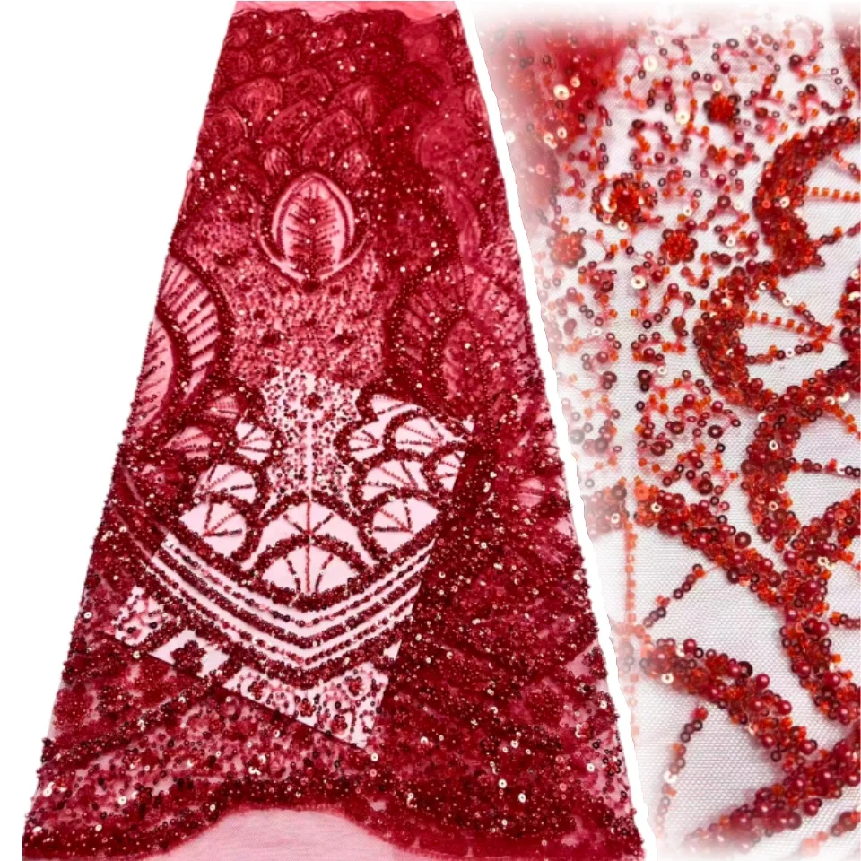 

African Stone Beaded Lace Fabric 2026 High-Quality Nigerian French Tulle Sequins Lace Fabric Ideal for Bridal Party Dresse 2077