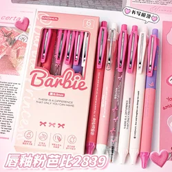 6pcs/set Kawaii Cute Barbie ST Quick-dry The 0.5 Mm Black Do Homework Diary Examination Gel Pen Pupil Stationery Festivals Gift