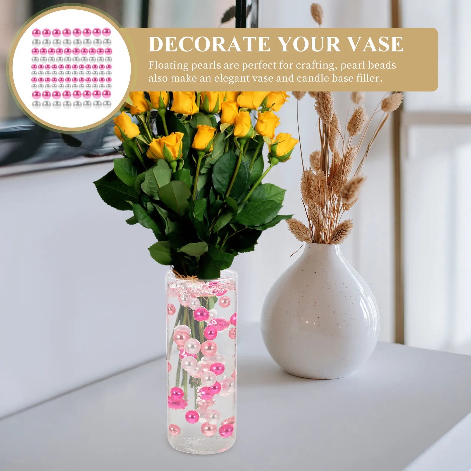 400Pcs Fake Pearl Vase Filler Floating Clear Water Pearls for Vases No Hole Design Wedding Anniversary Baby Shower DIY