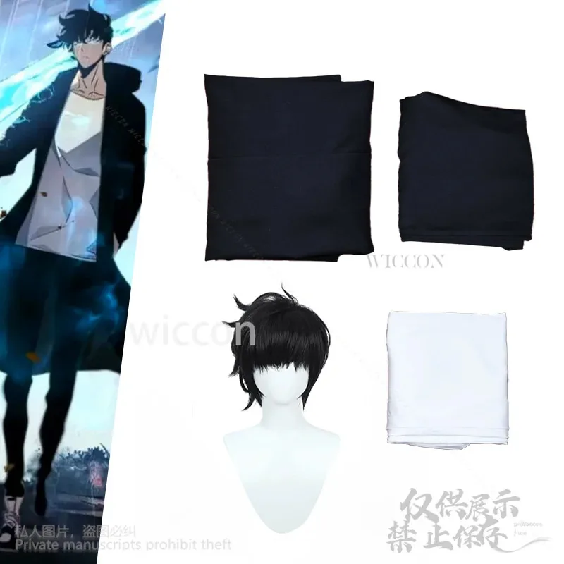 

COSda@Sung Jin-woo Cosplay Solo Anime Leveling Costume High Quality Black Cloak Trench Uniform Wigs For Man Cutecore Party Custo