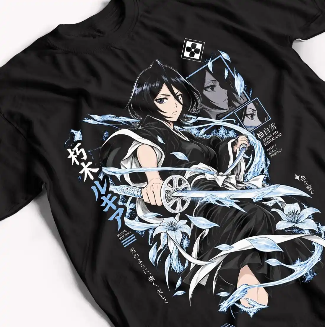 Rukia Kuchiki Bleach Anime Soul Reaper Sode No Shirayuki Graphic T-Shirt Cotton Men Women Streetwear Tee