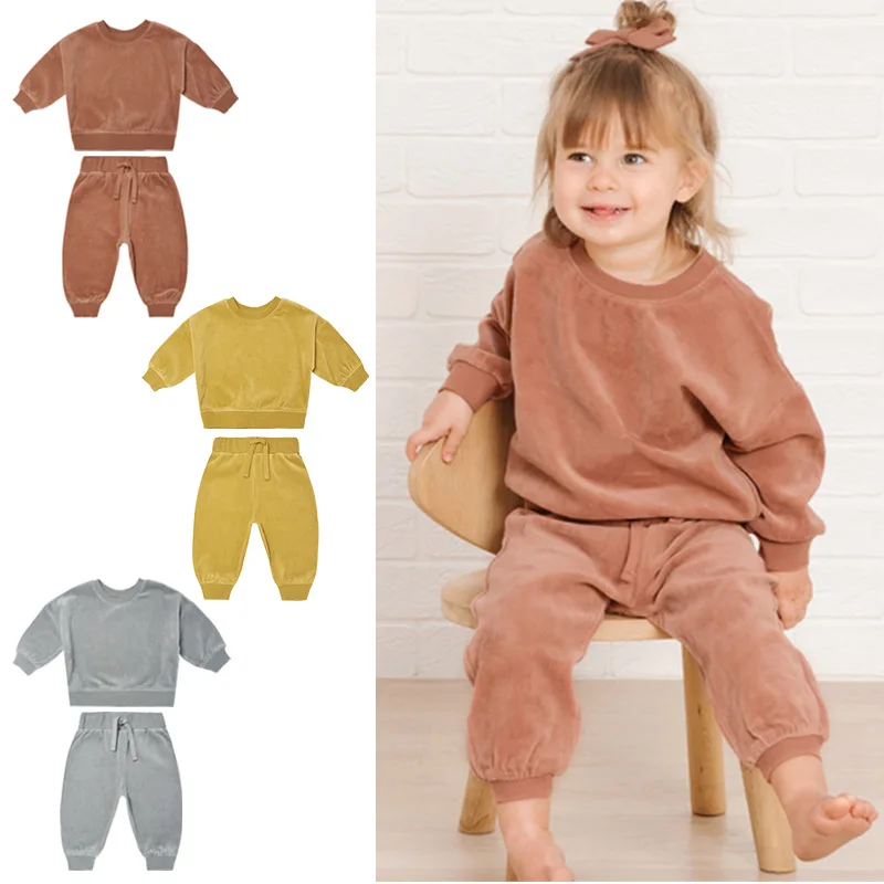 

Autumn Winter Ins Newborn Boys 2PCS Clothes Set Round Collar Long Sleeve Elastic Hem Pullover Jogger Pants Suit Baby Boy Outfits