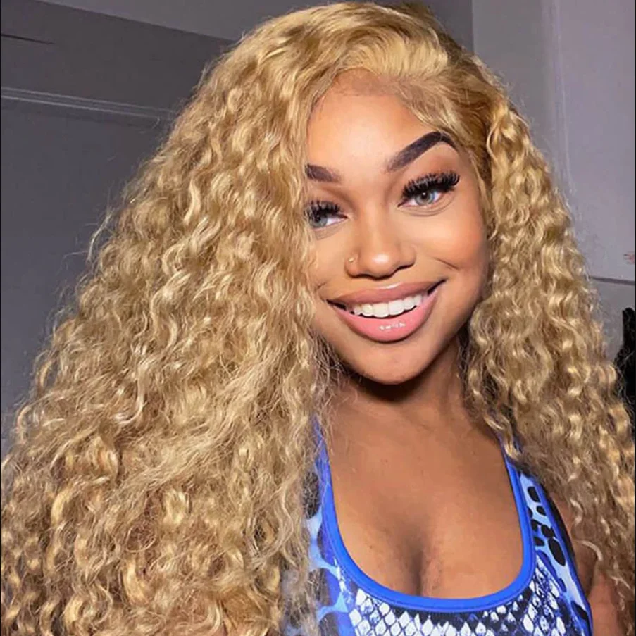 Soft Glueless 180Density  26inch Long Blonde Kinky Curly Lace Front Wig For Women BabyHair Heat Resistant Preplucked Fashion