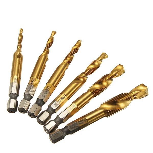 Drillpro 6Pcs M3-M10 Milling Cutters 1/4 Inch Titanium Coated HSS End Mill Set Router Bit For Wood Steel Milling Power Tools