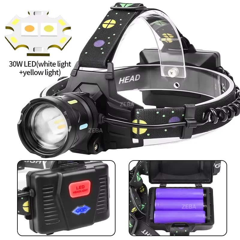 

Super Bright Head Lights 3x18650 Batteries Power Bank Head Torch USB Rechargeable IPX65 Waterproof for Climbing Camping Running