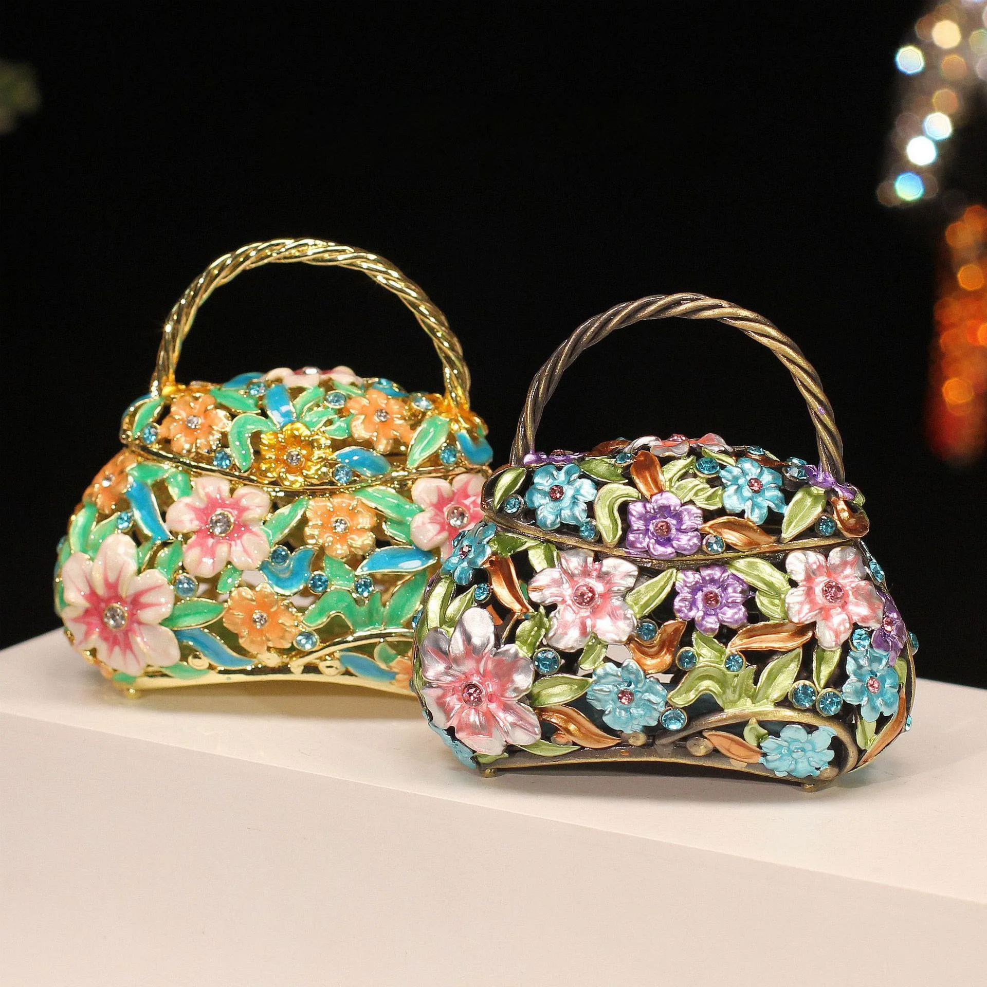 

Винтажный стиль, металлическая эмалированная шкатулка для драгоценностей, коробка для хранения, корзина с цветами, настольное украшение, многофункциональные органайзеры, украшение для творчества