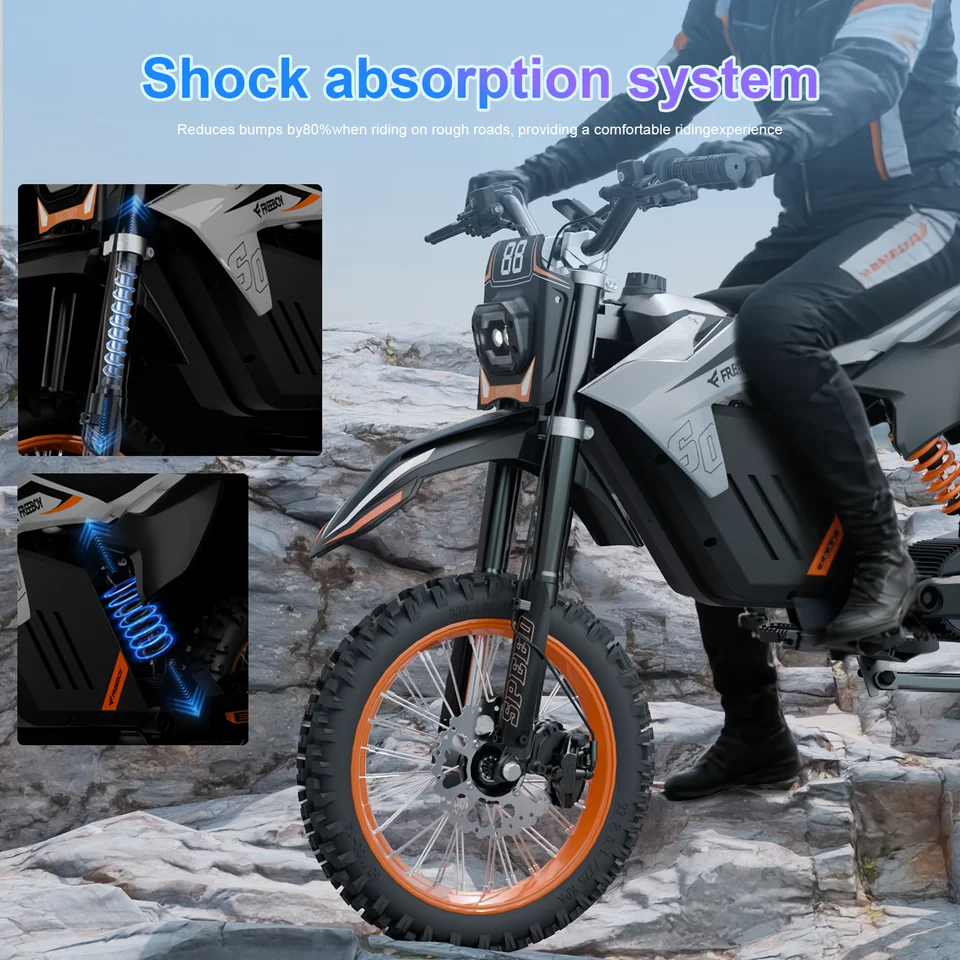 FREEBOY 3000W Mid Drive Electric Bike for Adults & Teens, 48V 30Ah Battery, 34MPH Fast Off Road E-Bike, 31 Miles Range, 14"+12" Fat Tires, Dual Suspension, Disc Brake image 4