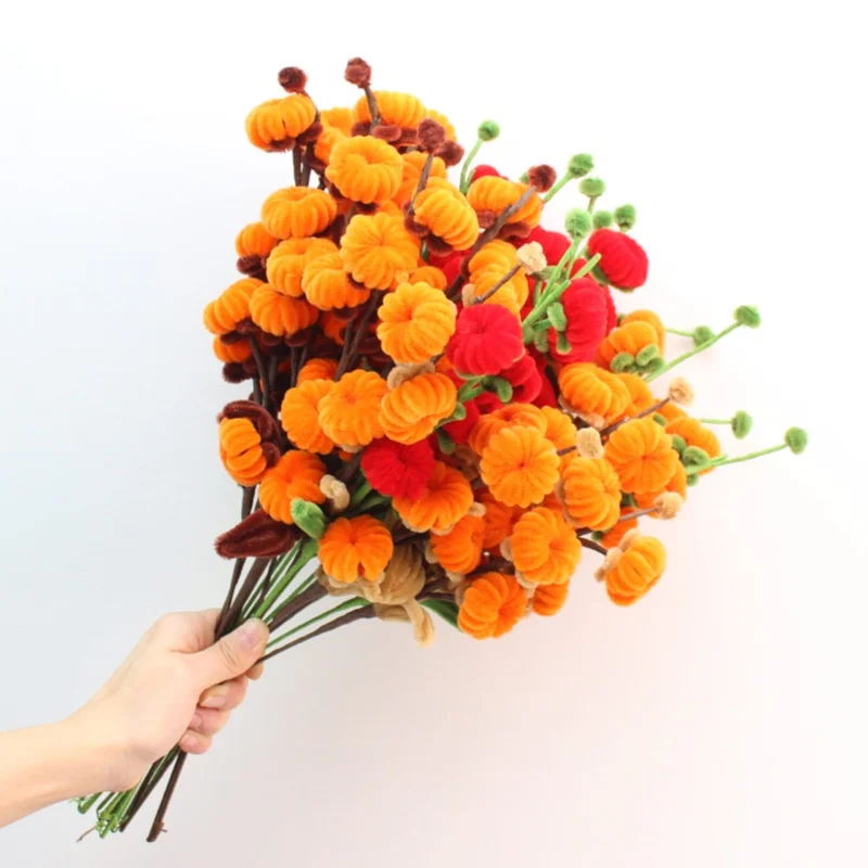 5 pcs / lot DIY handmade pipe cleaners persimmon Ruyi flower bouquet finished Handmade Christmas‘ Day Gifts Home Direction