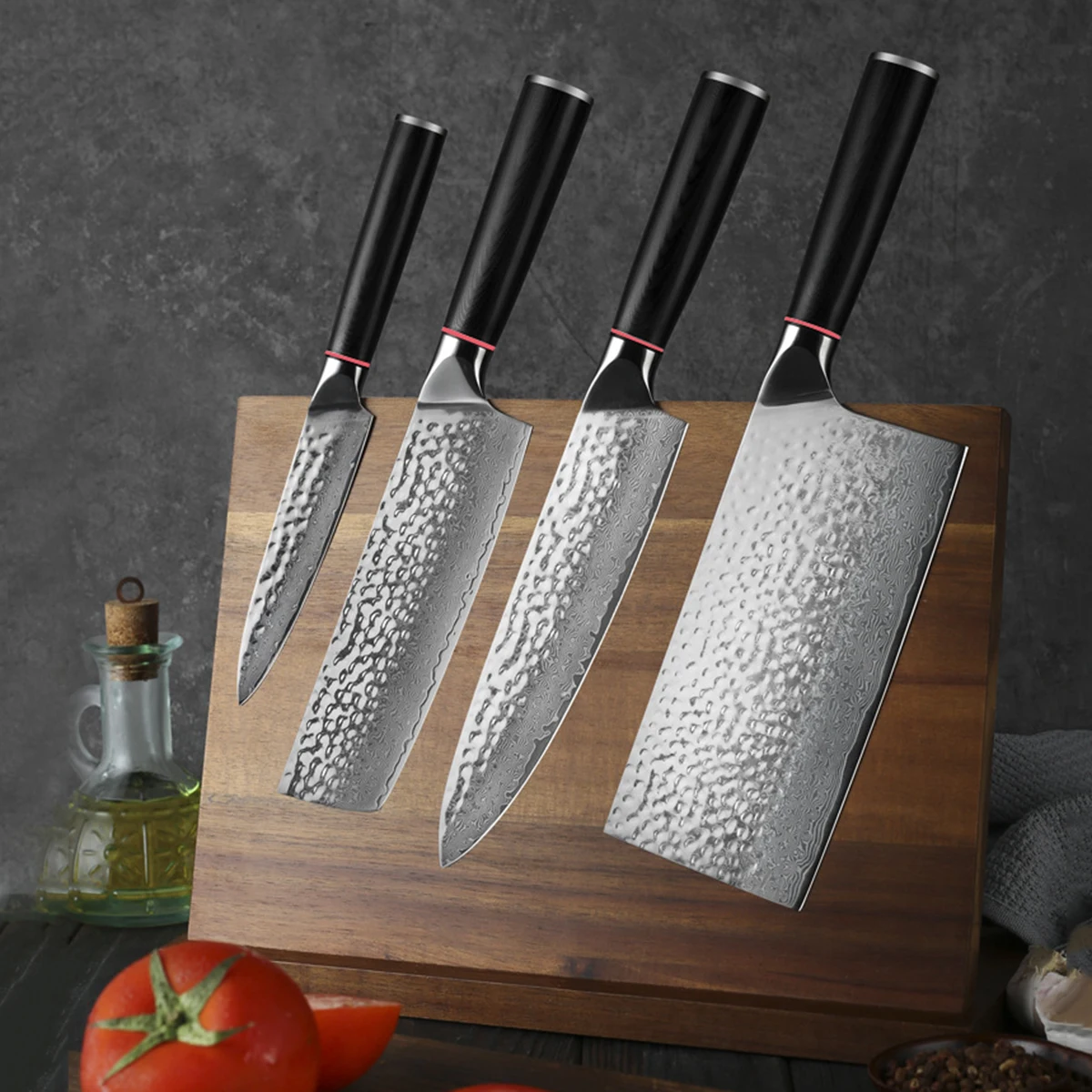 

G10 Handle Hammer-Pattern Blade, Utility Knife, Chef's Knife, Kitchen Knife, Ultra-Sharp Blade, Black Knife Handle, for Home/Camping/Party, for Cutting Meat and Vegetables, Holiday Gift for Chefs