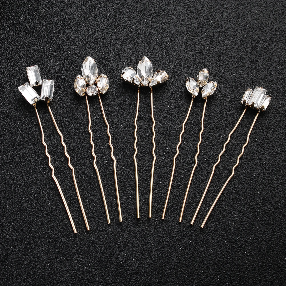 Fashion Rhinestone Flower Hair Clips for Women Accessories Girls Gold Color Hair Pins Headpiece Party Hairpins Jewelry