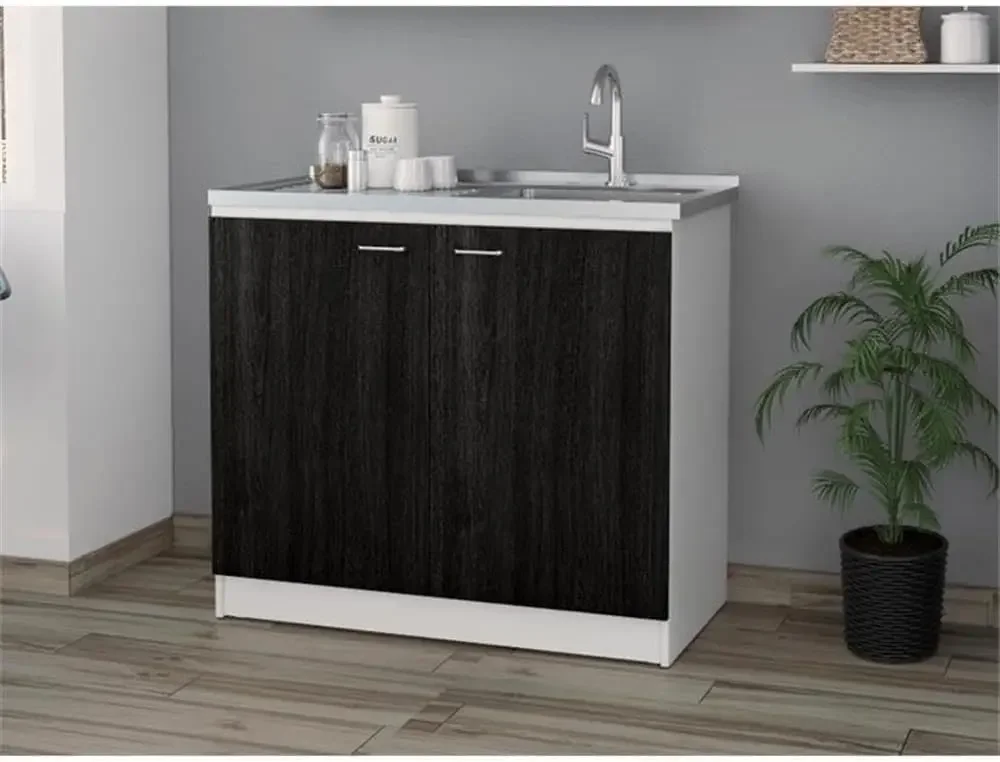 Napoles Utility Sink Cabinet with Sink, 39.3" Double Door Kitchen Sink Cabinet, Integrated Stainless Steel Basin & Countertop, U view 2