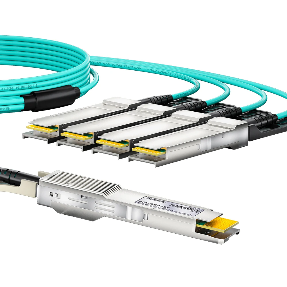 AMPCOM QSFP56 브레이크아웃 액티브 광 케이블, 시스코, 미크로틱, 포티넷, 유비퀴티 등용 AOC 어셈블리, 400G QSFP-DD, 4x100G