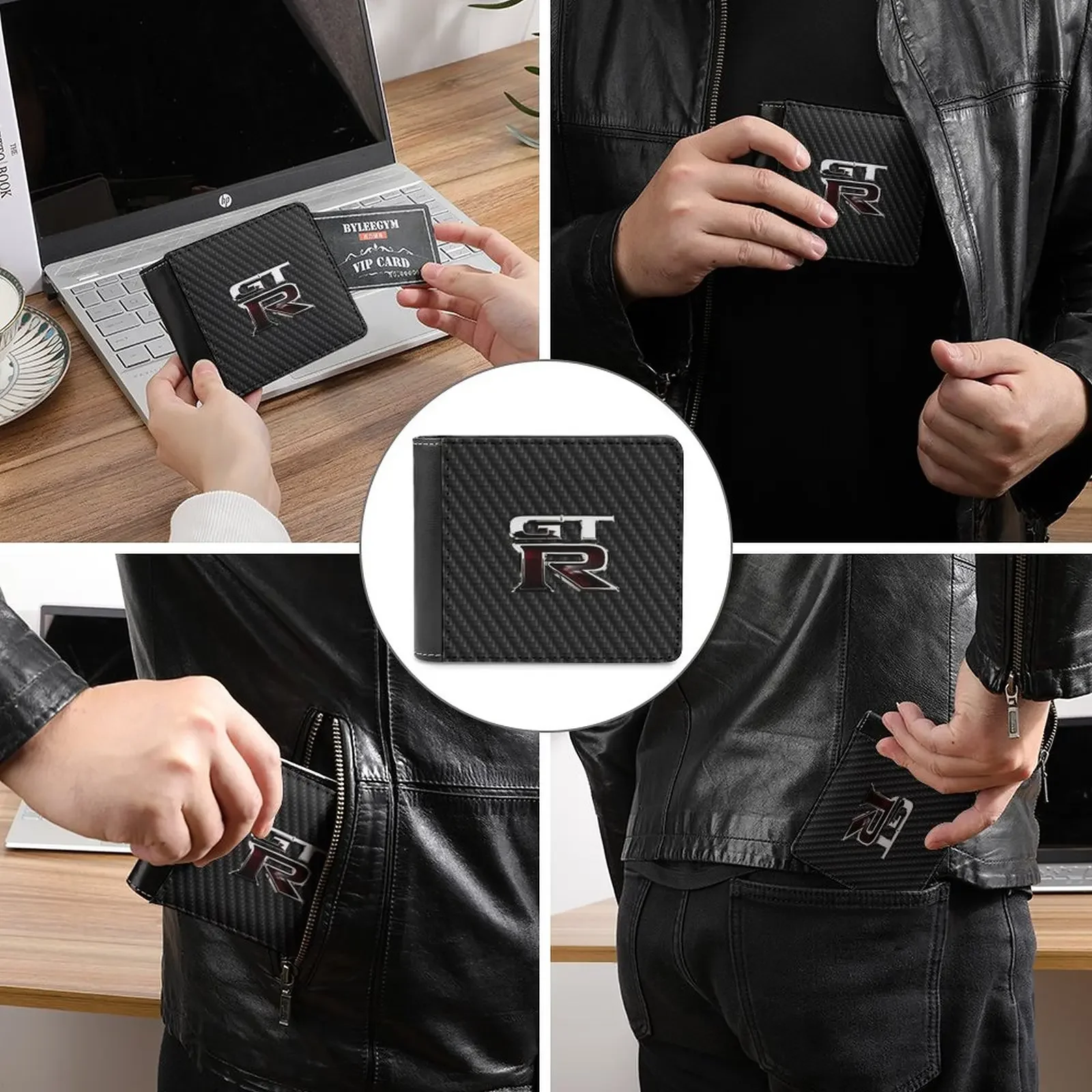 Gt R Carbon Edition Leather Wallet Men'S Wallet Diy Personalized Purse Gtr Car Cars Carbon Fiber Wheel Drive Unisex