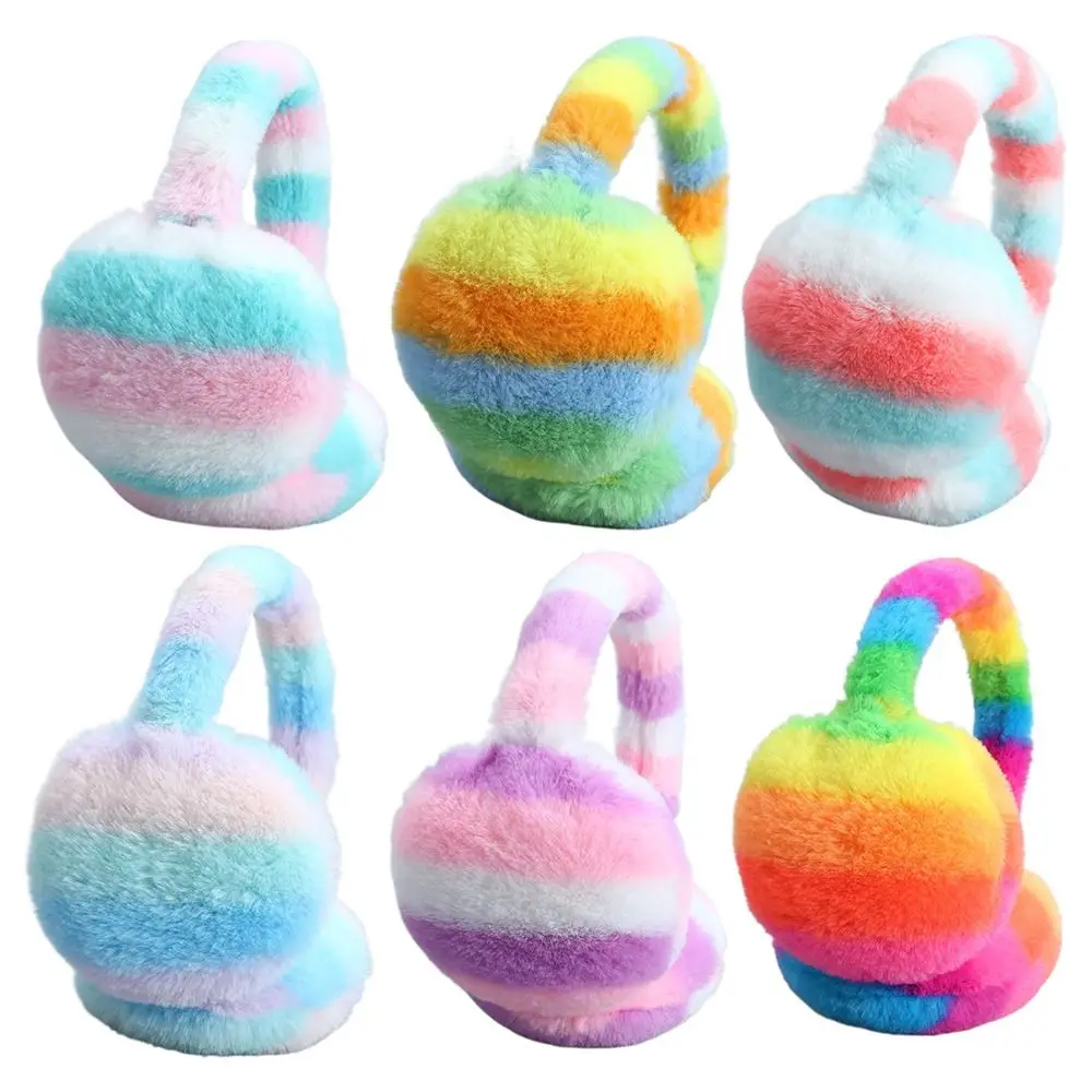 

Зимние теплые мягкие наушники, утолщенные радужные цвета, пушистые наушники, антифриз, защита ушей, грелки для ушей для женщин и мужчин, уличные