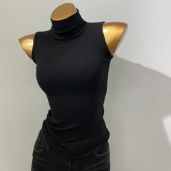 Turtleneck Sleeveless Tank Tops Women Ulzzang Solid Casual Fashion Feminine Popular Comfortable Summer Simple All-match Korean