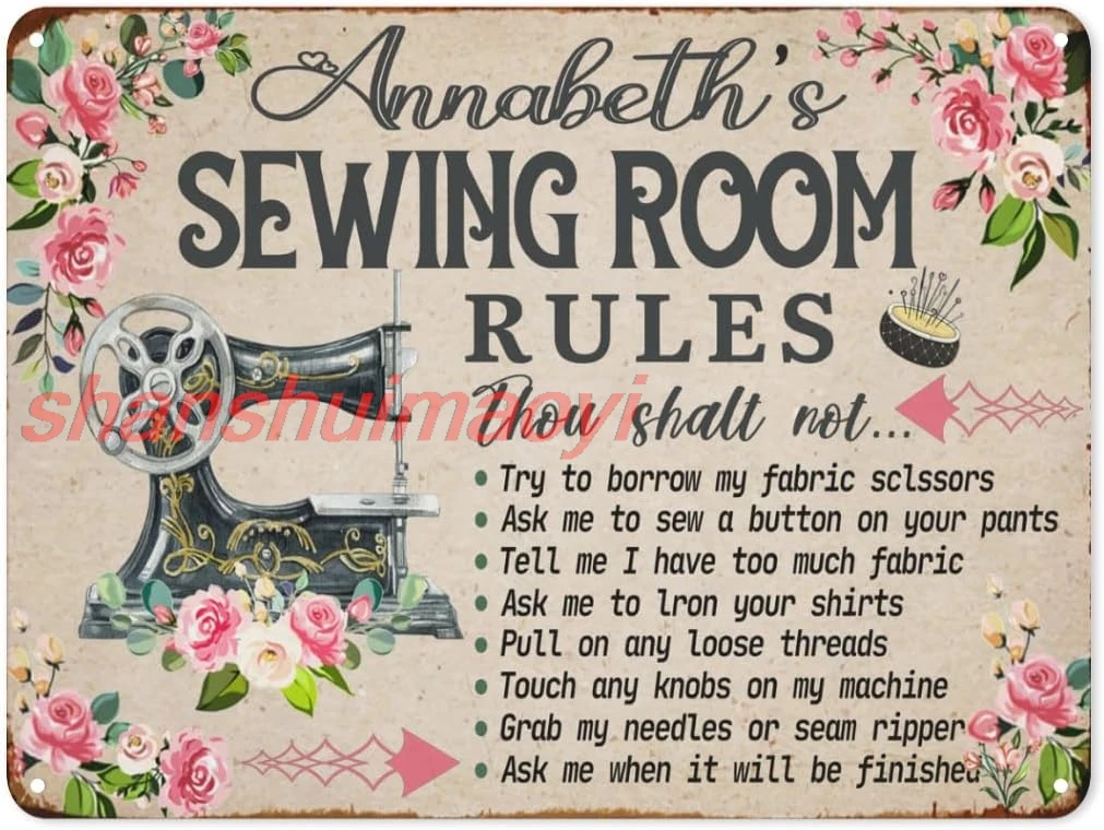 Sewing Room Rules Metal Sign Retro Funny Metal Tin Sign Vintage Sign Sewing Room Wall Sign Art Craft Room Decor 12x18 I shan