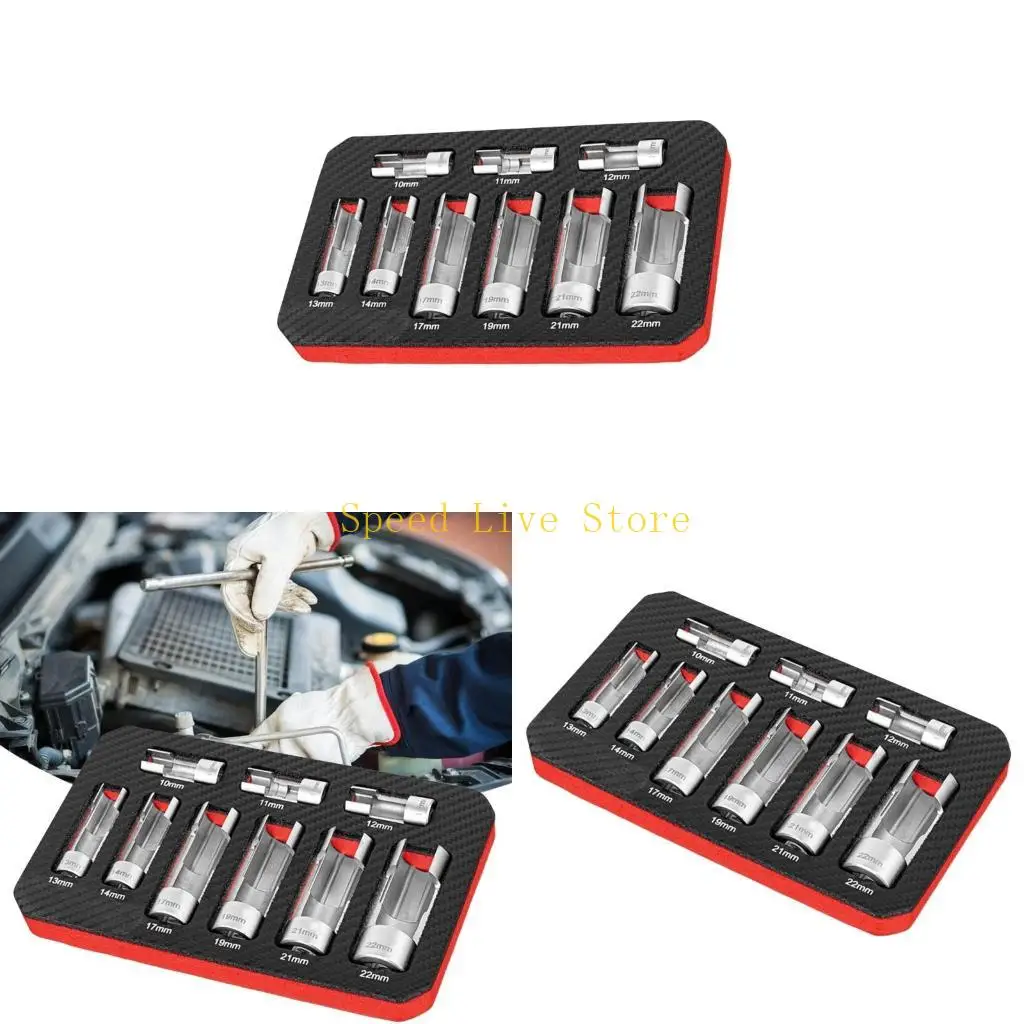 

547C 9Pcs Automotive O2 Oxygen Sensors Socket Offset Wrench Remover Tool and Thread Chasers Tool 10-22mm