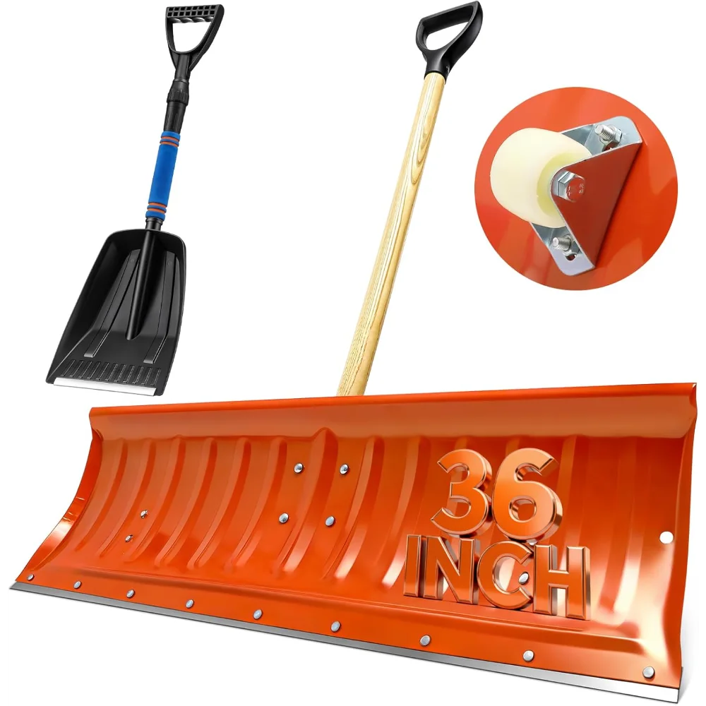 

36" Steel Snow Pusher and Retractable Shovel, Heavy Duty 2-Piece Set for Driveways