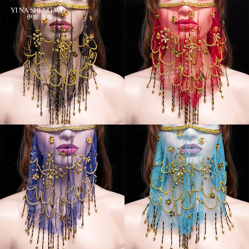 Maschera per velo di danza del ventre paillettes per fiori di prugna accessori per costumi di danza indiana Performance di danza del ventre che coprono il viso puntelli per sciarpa