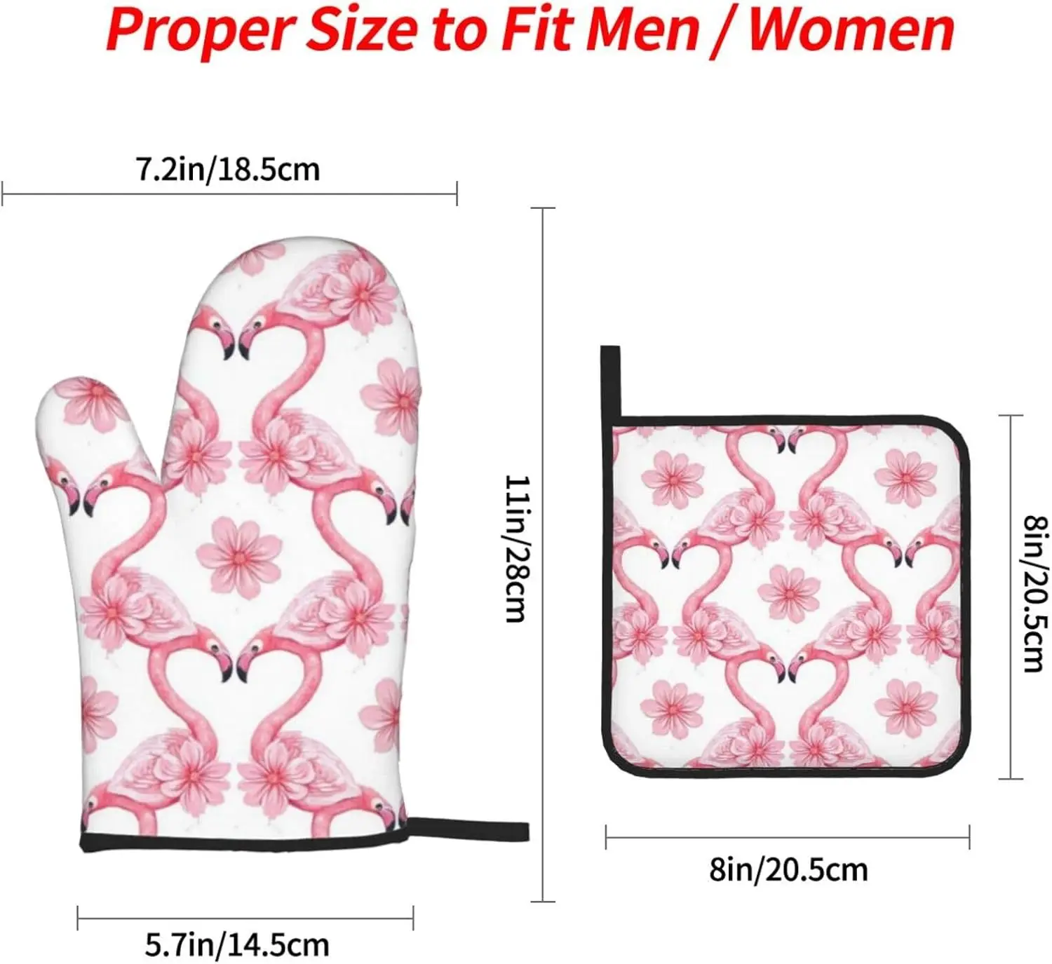 4 قطع من قفازات فرن طيور النحام الاستوائية والحاملي، قفاز فرن المطبخ مع حاملات الأواني، قفازات غير قابلة للانزلاق حرارة عالية #4