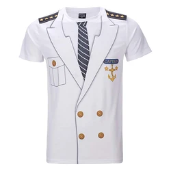 Tailcoat Printing T Shirt Men Street Funny Cosplay Short Sleeve T Shirts Fake Tie Captain Clothes Fashion Trend Plus Size Top