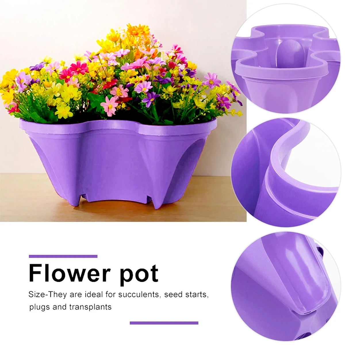 Plastic Stackable Flower Pot Vertical Strawberry Plant Pots Durable Beautiful Garden Pot 3 Petals 38*17cm